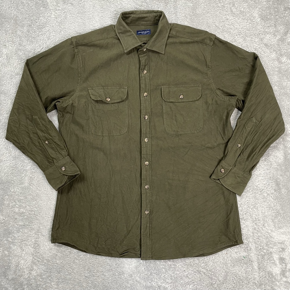 Proper Cloth Shirt Mens Large Green Twill Stretch Long Sleeve Button-Up Casual